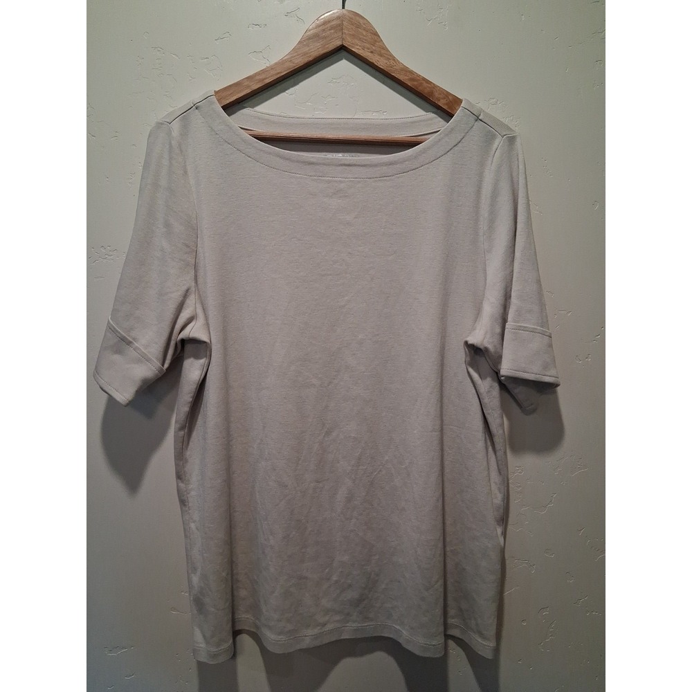 Chico's Women's Size 3 (XL) Pima Cotton Short Banded Sleeve Tan Boatneck Capsule